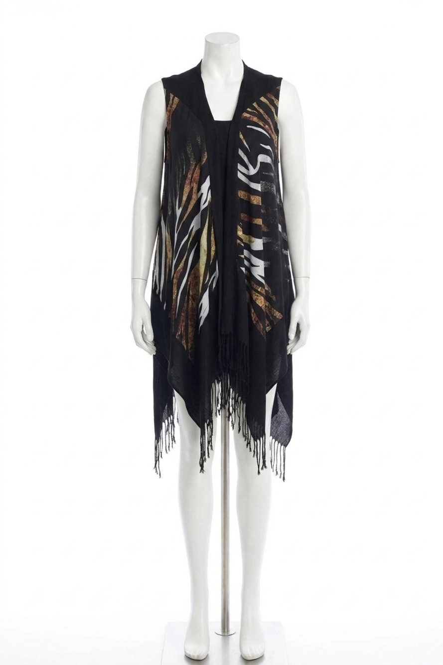 NEW ANGEL tiger stripes long vest in black multi